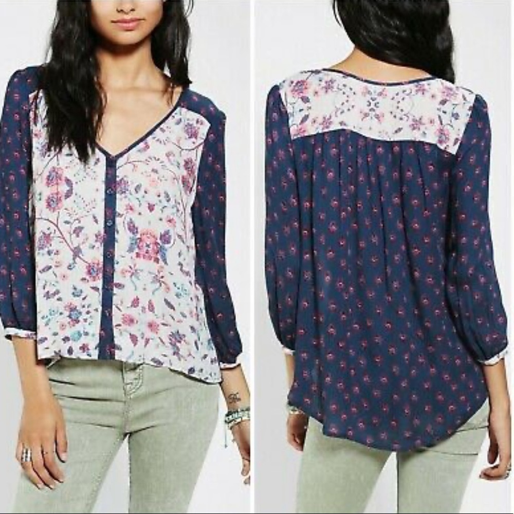 Ecotè Urban Outfitters Paisley & Floral Print Button Down Hi Lo Top Size L - Picture 2 of 8